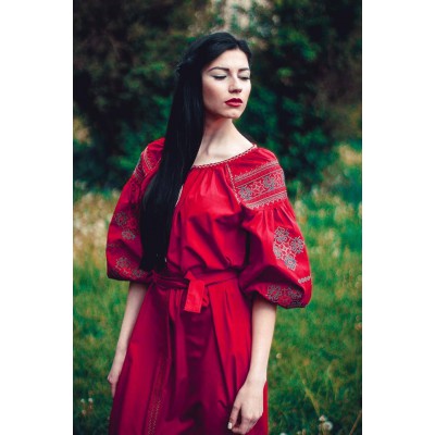 Embroidered dress "Hot Maroon"